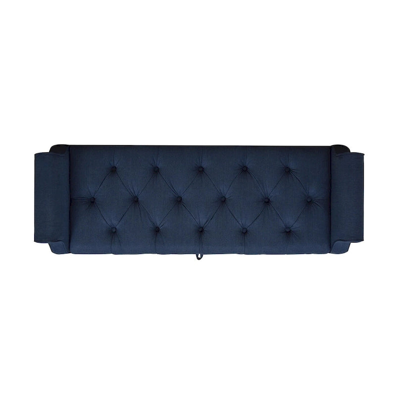 Upholstered Storage Bench with Hand-Tufted Cushion, Rolled Arms & Espresso Legs