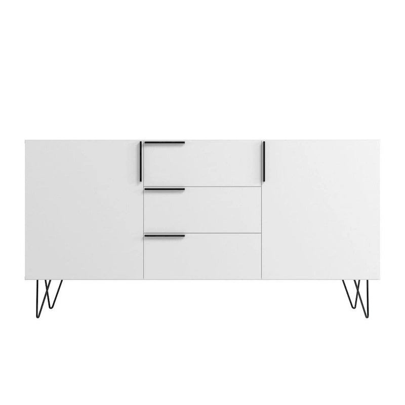 Mid-Century Modern Buffet Sideboard 62.99" with 4 Shelves & 3 Center Drawers