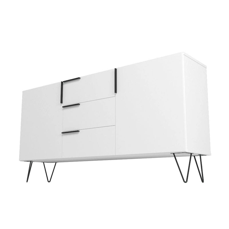 Mid-Century Modern Buffet Sideboard 62.99" with 4 Shelves & 3 Center Drawers