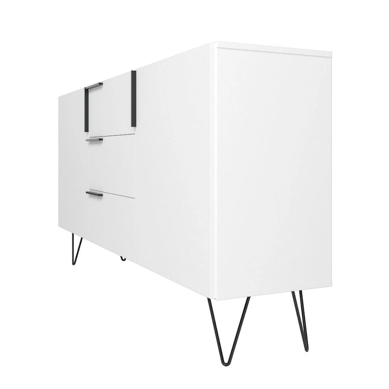 Mid-Century Modern Buffet Sideboard 62.99" with 4 Shelves & 3 Center Drawers