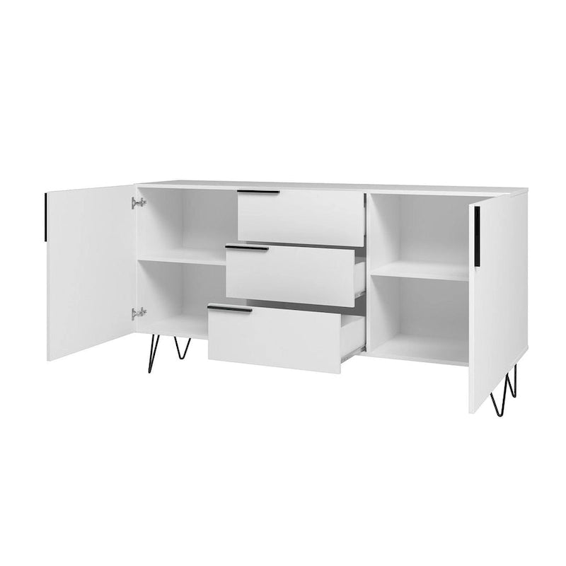 Mid-Century Modern Buffet Sideboard 62.99" with 4 Shelves & 3 Center Drawers
