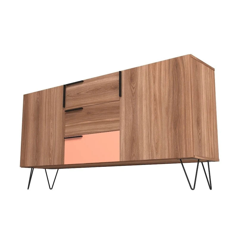 Mid-Century Modern Buffet Sideboard 62.99" with 4 Shelves & 3 Center Drawers