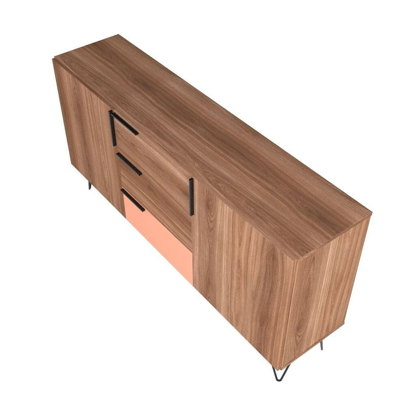 Mid-Century Modern Buffet Sideboard 62.99" with 4 Shelves & 3 Center Drawers