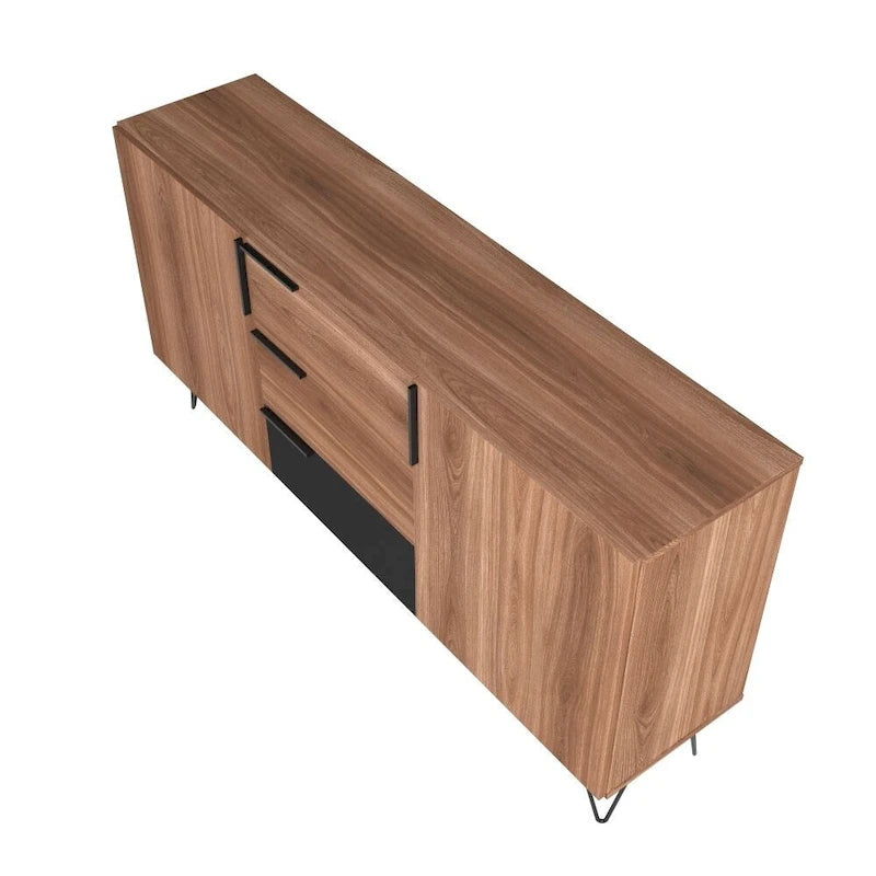 Mid-Century Modern Buffet Sideboard 62.99" with 4 Shelves & 3 Center Drawers