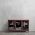 Modern Metal & Tempered Fluted Glass 3-Door Sideboard with Golden Hardware