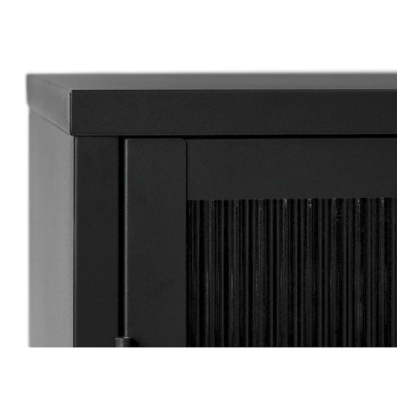 Modern Metal & Tempered Fluted Glass 3-Door Sideboard with Golden Hardware