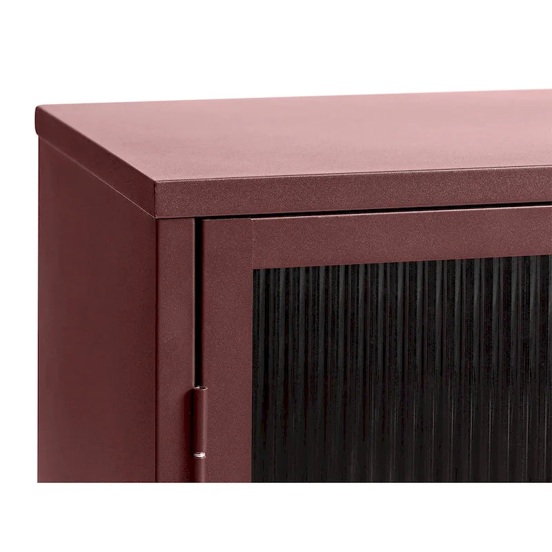 Modern Metal & Tempered Fluted Glass 3-Door Sideboard with Golden Hardware