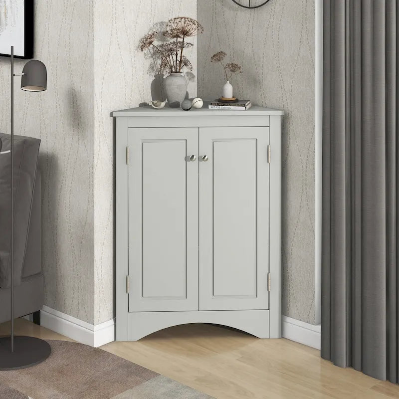 Free-Standing Corner Cabinet with 2 Doors and Adjustable Shelves - 31.5H