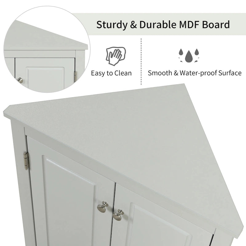 Free-Standing Corner Cabinet with 2 Doors and Adjustable Shelves - 31.5H
