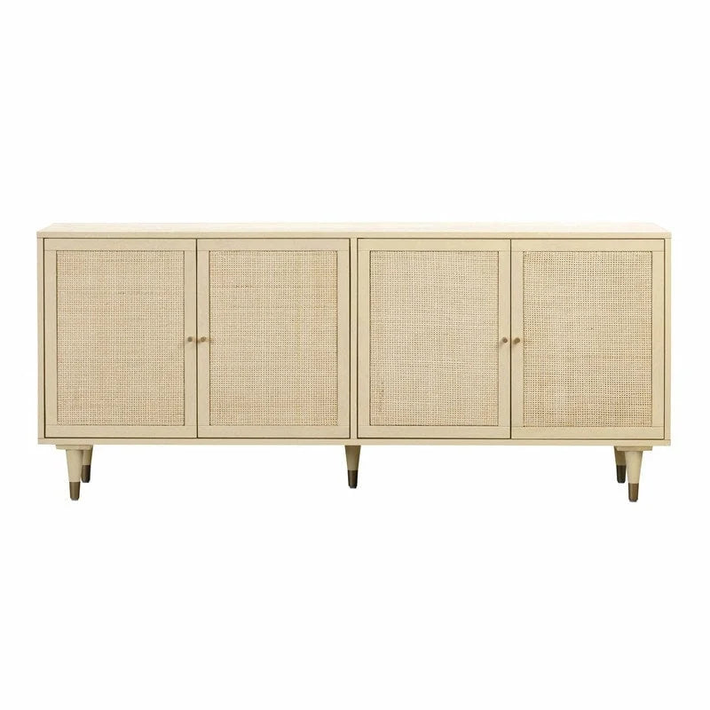 Jungle-Chic Sideboard with Cane & Brass Details, Soft-Close Doors, 72x17.8x31"