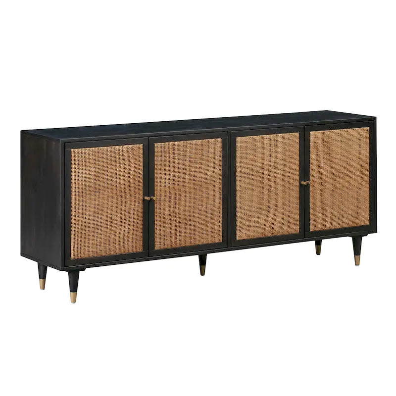 Jungle-Chic Sideboard with Cane & Brass Details, Soft-Close Doors, 72x17.8x31"