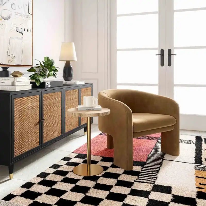 Jungle-Chic Sideboard with Cane & Brass Details, Soft-Close Doors, 72x17.8x31"