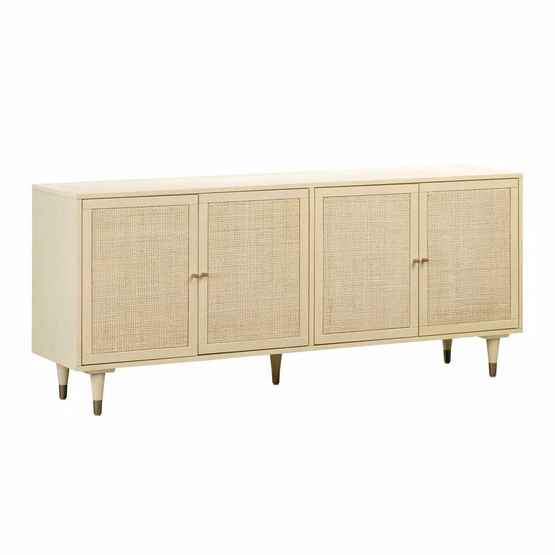 Jungle-Chic Sideboard with Cane & Brass Details, Soft-Close Doors, 72x17.8x31"