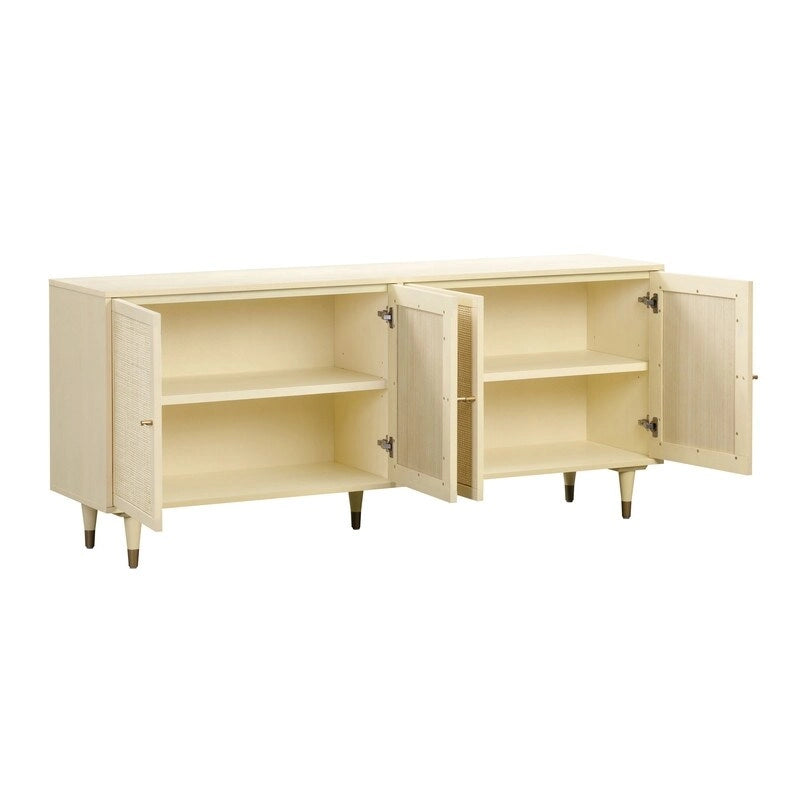 Jungle-Chic Sideboard with Cane & Brass Details, Soft-Close Doors, 72x17.8x31"