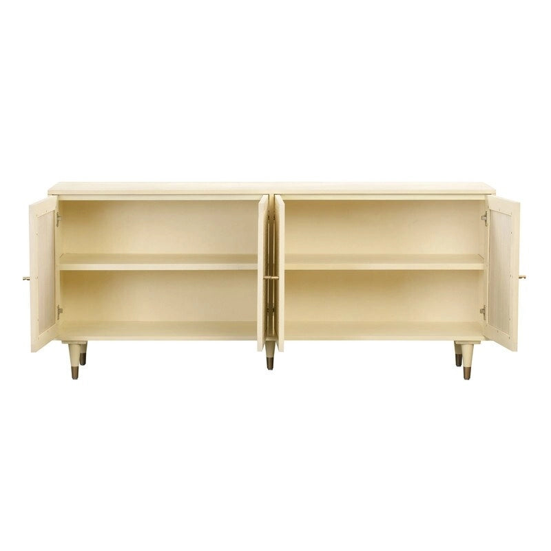 Jungle-Chic Sideboard with Cane & Brass Details, Soft-Close Doors, 72x17.8x31"