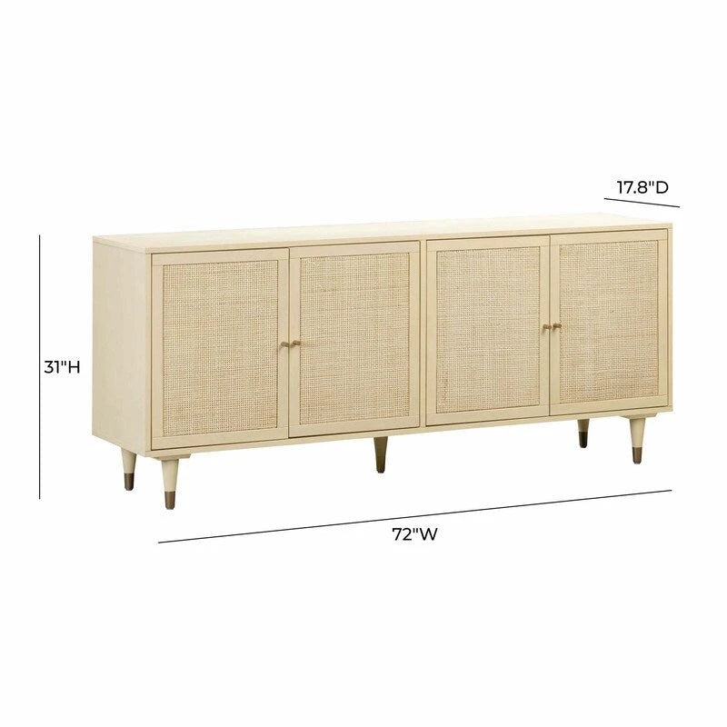 Jungle-Chic Sideboard with Cane & Brass Details, Soft-Close Doors, 72x17.8x31"
