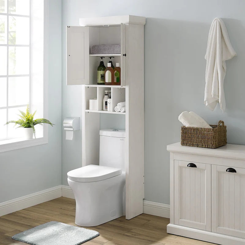 Over-the-Toilet Space Saver Cabinet with Beadboard Panel & Gunmetal Hardware