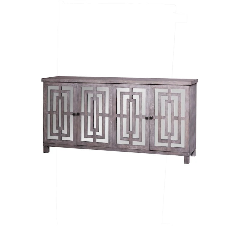 4-Door Gray Wash Beveled Mirror Sideboard, Hardwood, 80x18x40"