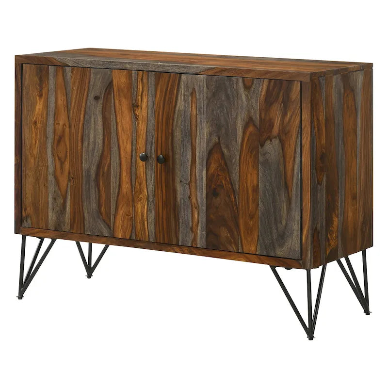 Sheesham Grey 2-Door Accent Cabinet with Adjustable Shelf & Hairpin Legs