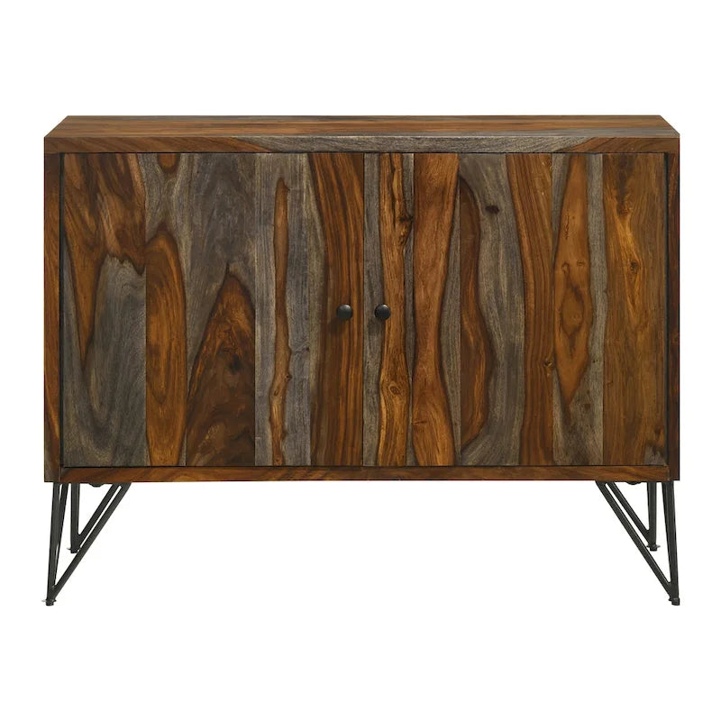 Sheesham Grey 2-Door Accent Cabinet with Adjustable Shelf & Hairpin Legs