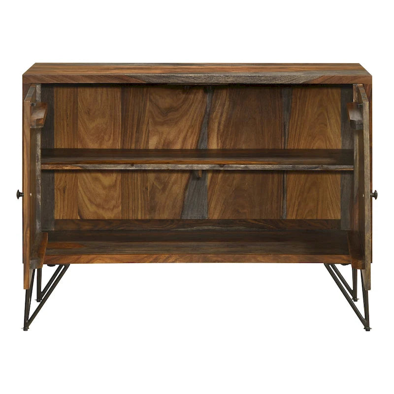 Sheesham Grey 2-Door Accent Cabinet with Adjustable Shelf & Hairpin Legs