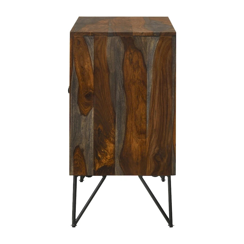 Sheesham Grey 2-Door Accent Cabinet with Adjustable Shelf & Hairpin Legs