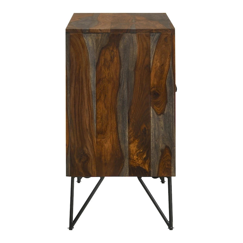 Sheesham Grey 2-Door Accent Cabinet with Adjustable Shelf & Hairpin Legs