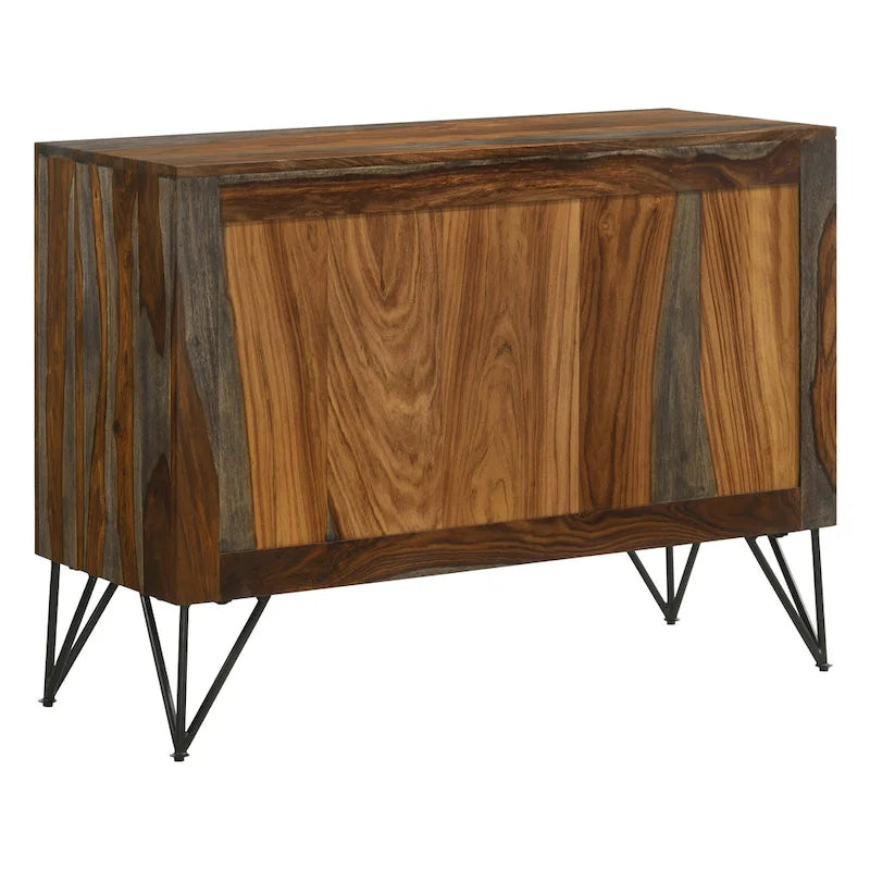 Sheesham Grey 2-Door Accent Cabinet with Adjustable Shelf & Hairpin Legs