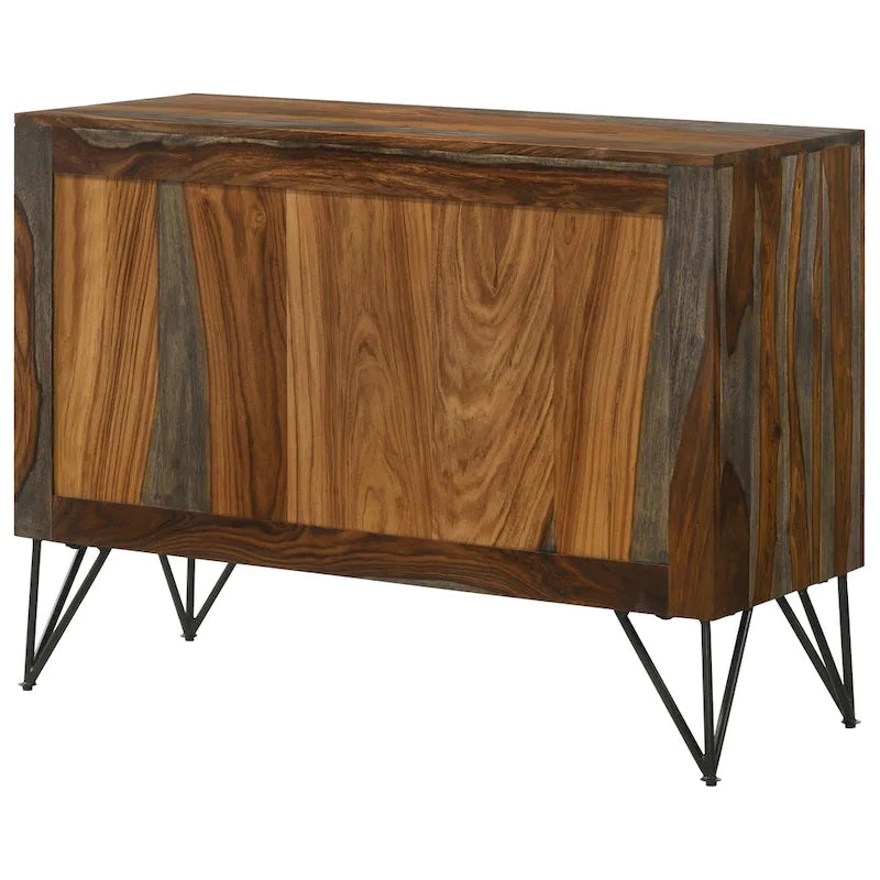 Sheesham Grey 2-Door Accent Cabinet with Adjustable Shelf & Hairpin Legs