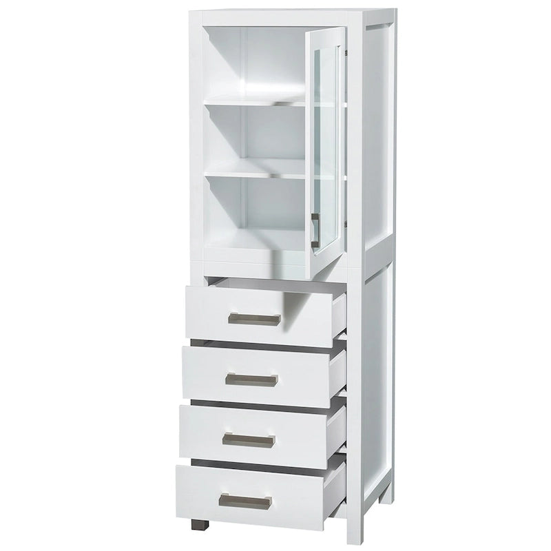 Freestanding Bathroom Linen Tower with Door, 4 Drawers & Soft-Close Hardware