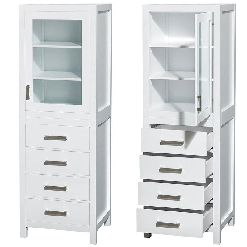 Freestanding Bathroom Linen Tower with Door, 4 Drawers & Soft-Close Hardware