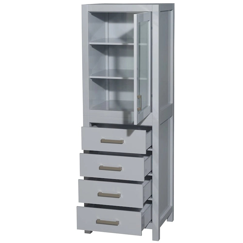 Freestanding Bathroom Linen Tower with Door, 4 Drawers & Soft-Close Hardware