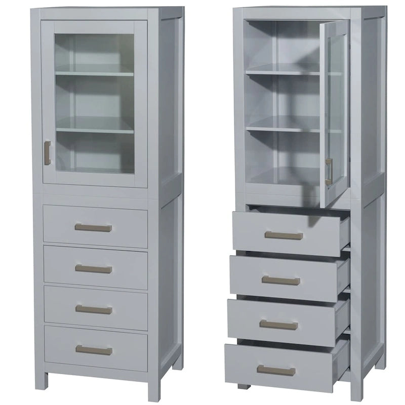 Freestanding Bathroom Linen Tower with Door, 4 Drawers & Soft-Close Hardware