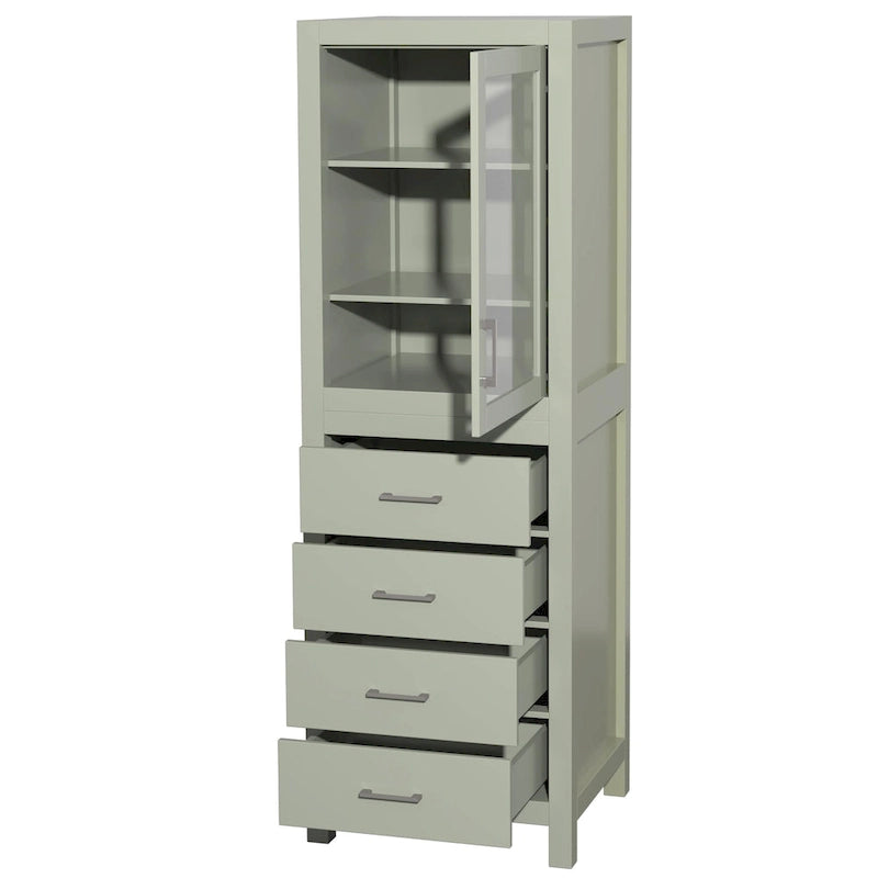 Freestanding Bathroom Linen Tower with Door, 4 Drawers & Soft-Close Hardware