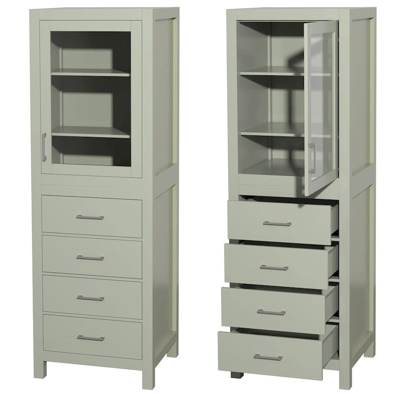 Freestanding Bathroom Linen Tower with Door, 4 Drawers & Soft-Close Hardware
