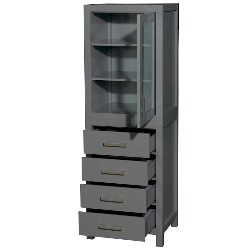 Freestanding Bathroom Linen Tower with Door, 4 Drawers & Soft-Close Hardware