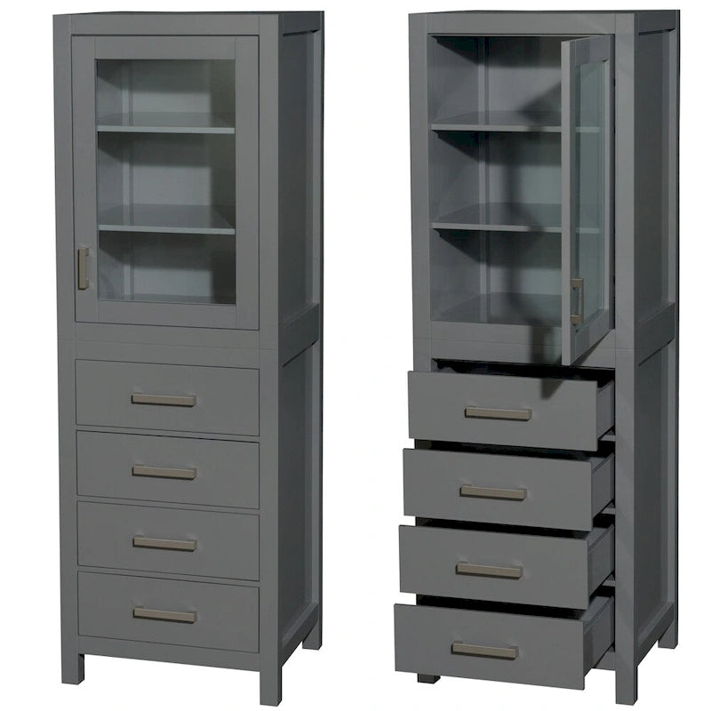 Freestanding Bathroom Linen Tower with Door, 4 Drawers & Soft-Close Hardware