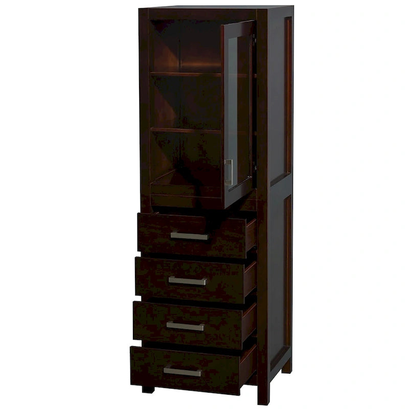 Freestanding Bathroom Linen Tower with Door, 4 Drawers & Soft-Close Hardware