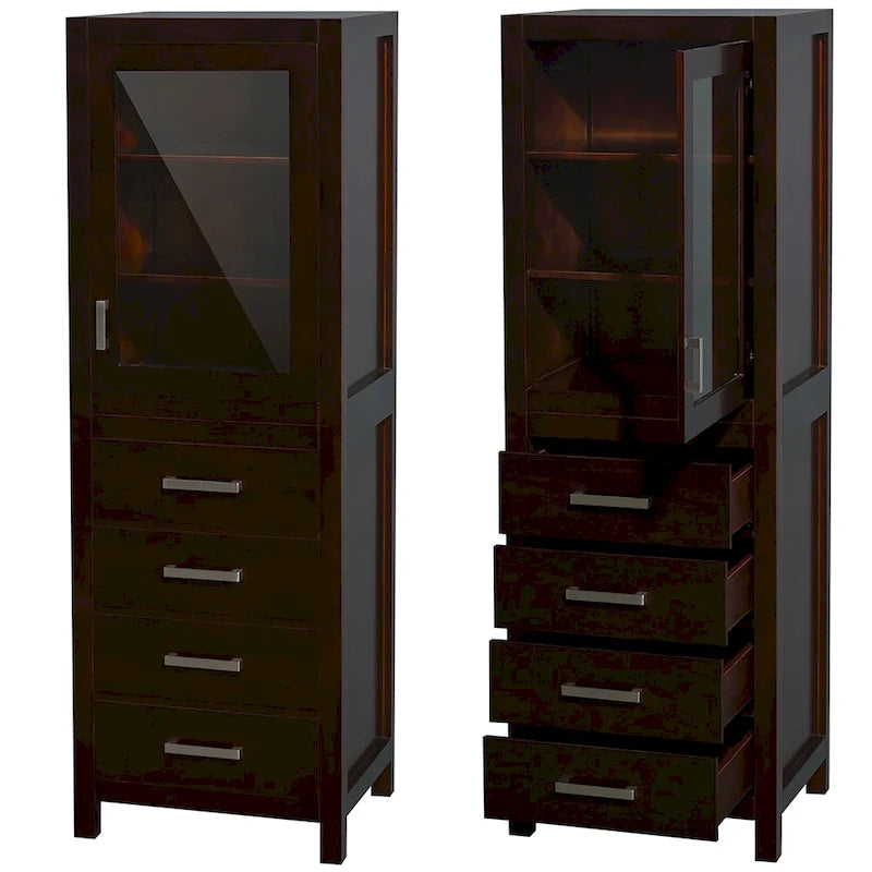 Freestanding Bathroom Linen Tower with Door, 4 Drawers & Soft-Close Hardware