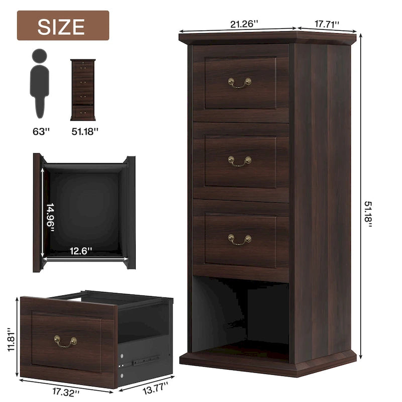 4-Drawer File Cabinet Filing Cabinet for A4 /Letter Size, Vertical File Cabinet Home Office Wood Filing Cabinet