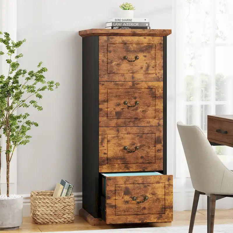 4-Drawer File Cabinet Filing Cabinet for A4 /Letter Size, Vertical File Cabinet Home Office Wood Filing Cabinet
