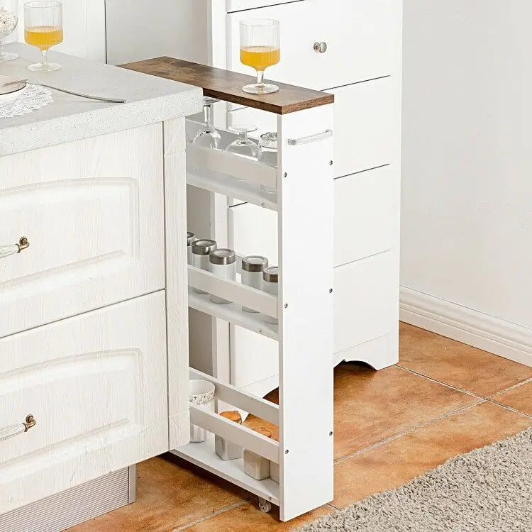 4 Tier Rolling Slim Storage Kitchen Organizer Cart with Handle - 19L x 5.1W x 31.5H