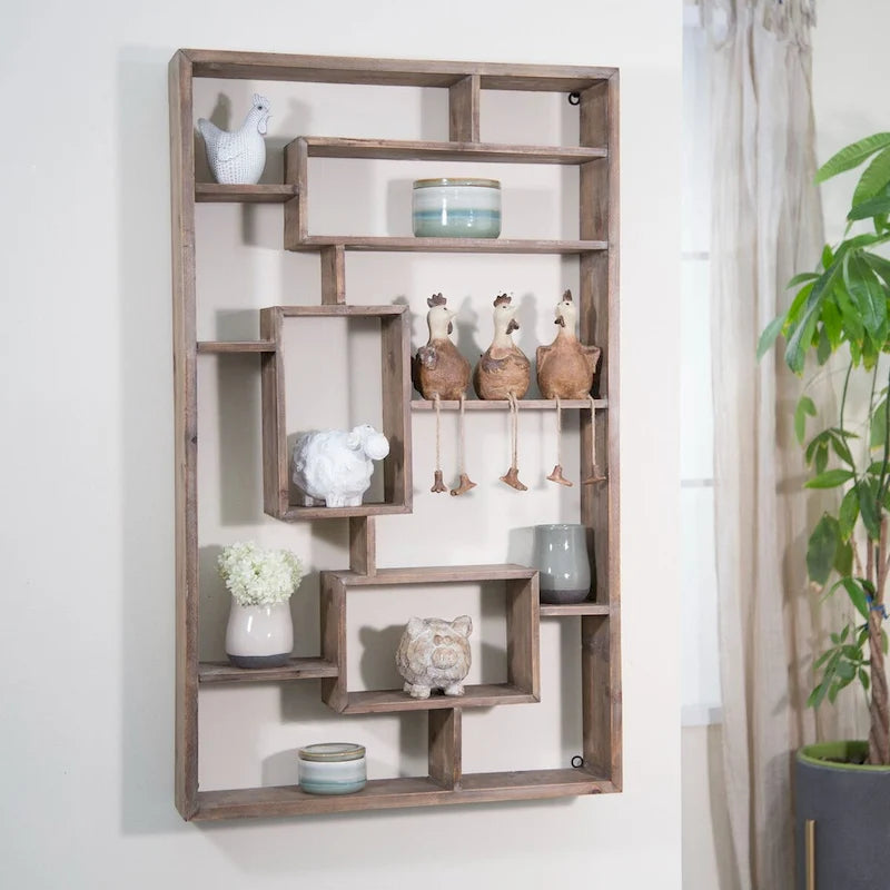 39.25 Brown Wooden Open Wall Shelf Decor