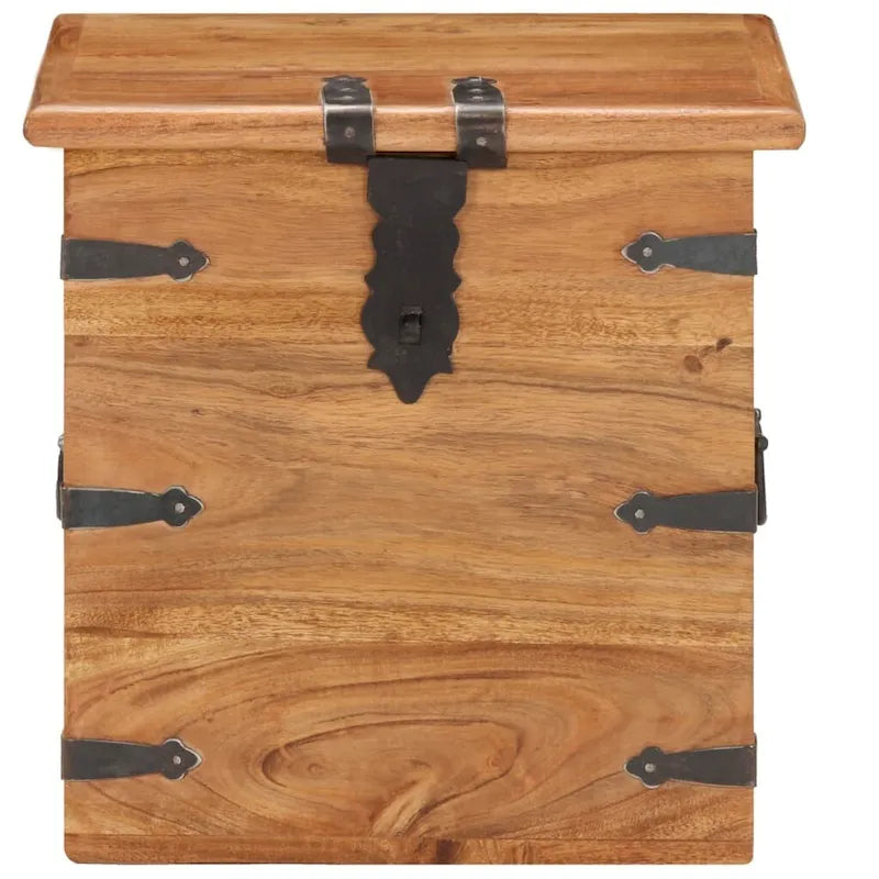 Solid Acacia Wood Storage Chest with Latch & Side Handles, 15.7x15.7x15.7"