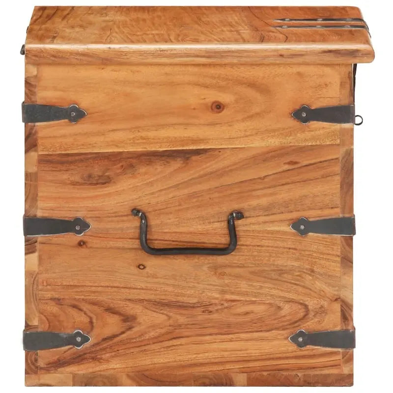 Solid Acacia Wood Storage Chest with Latch & Side Handles, 15.7x15.7x15.7"