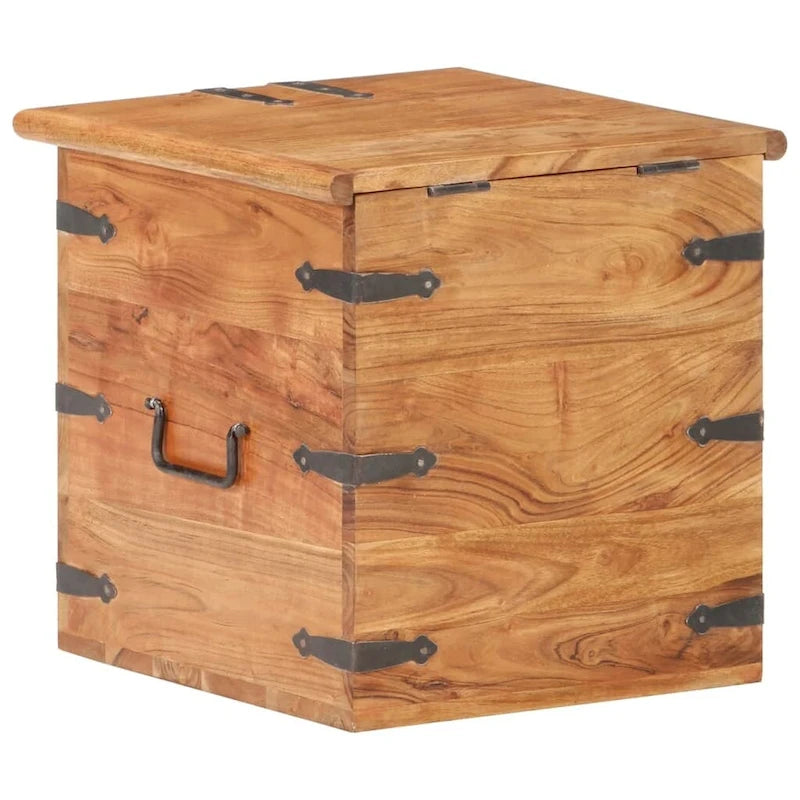 Solid Acacia Wood Storage Chest with Latch & Side Handles, 15.7x15.7x15.7"