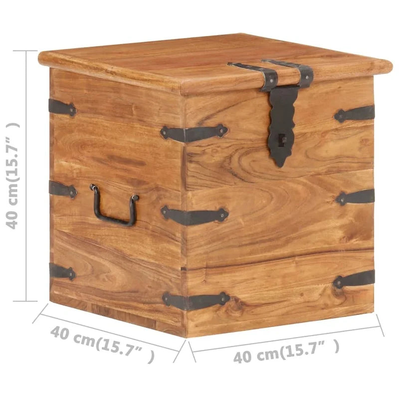 Solid Acacia Wood Storage Chest with Latch & Side Handles, 15.7x15.7x15.7"