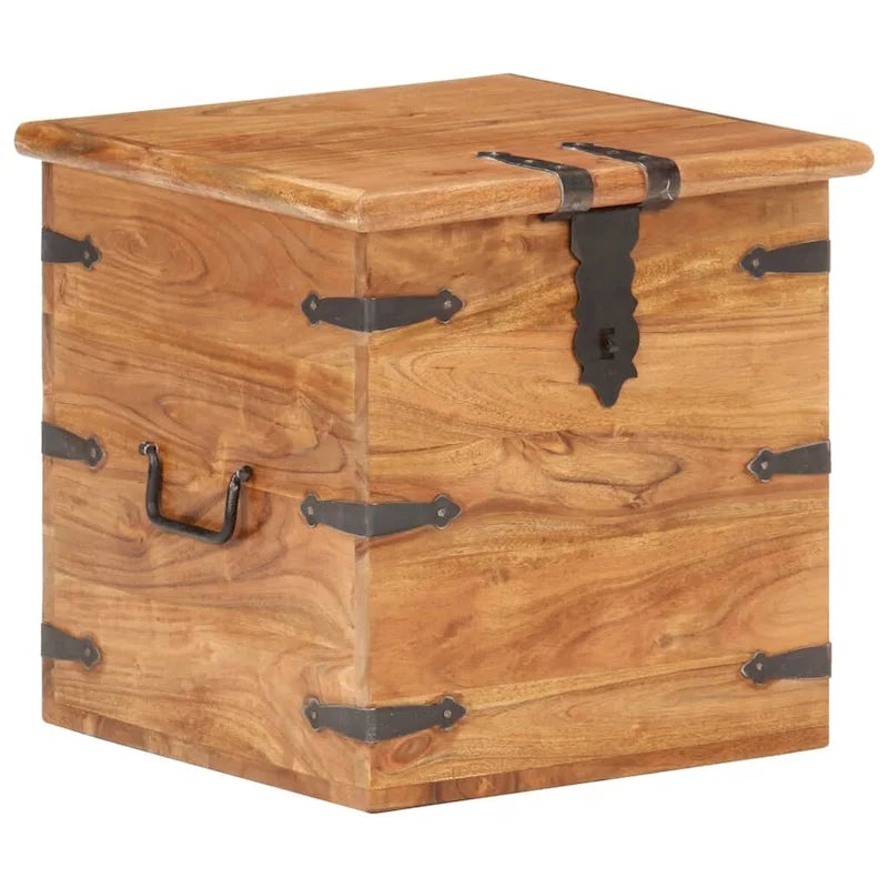 Solid Acacia Wood Storage Chest with Latch & Side Handles, 15.7x15.7x15.7"