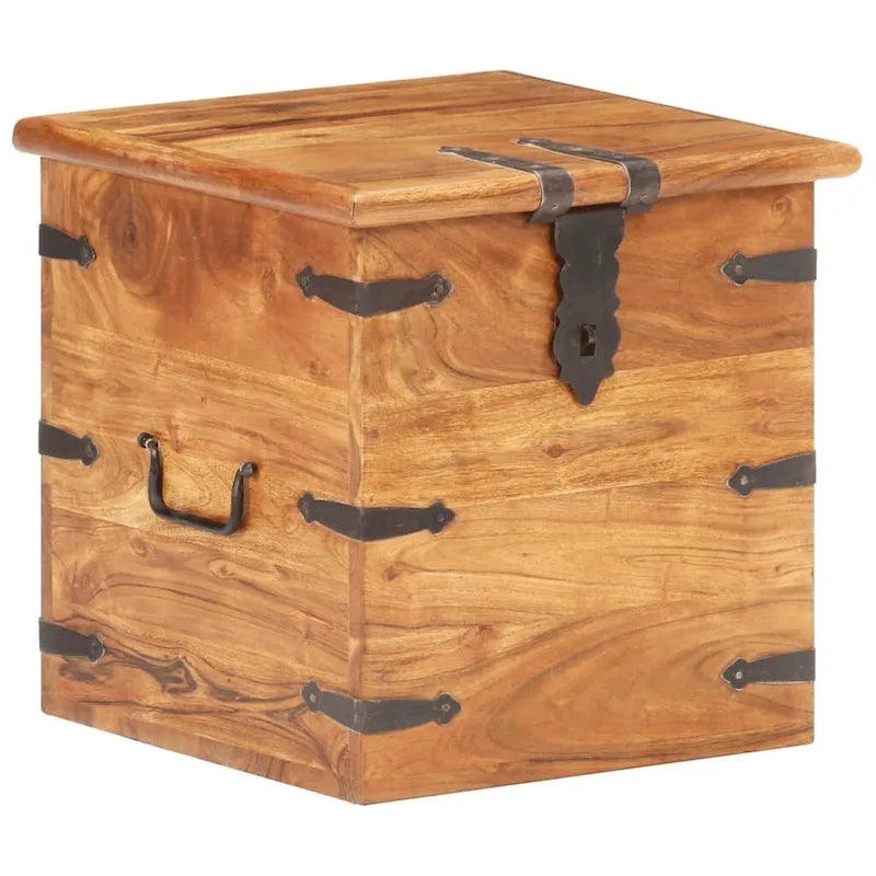 Solid Acacia Wood Storage Chest with Latch & Side Handles, 15.7x15.7x15.7"