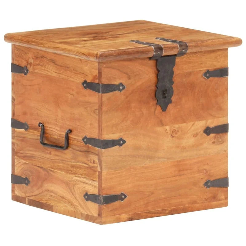 Solid Acacia Wood Storage Chest with Latch & Side Handles, 15.7x15.7x15.7"